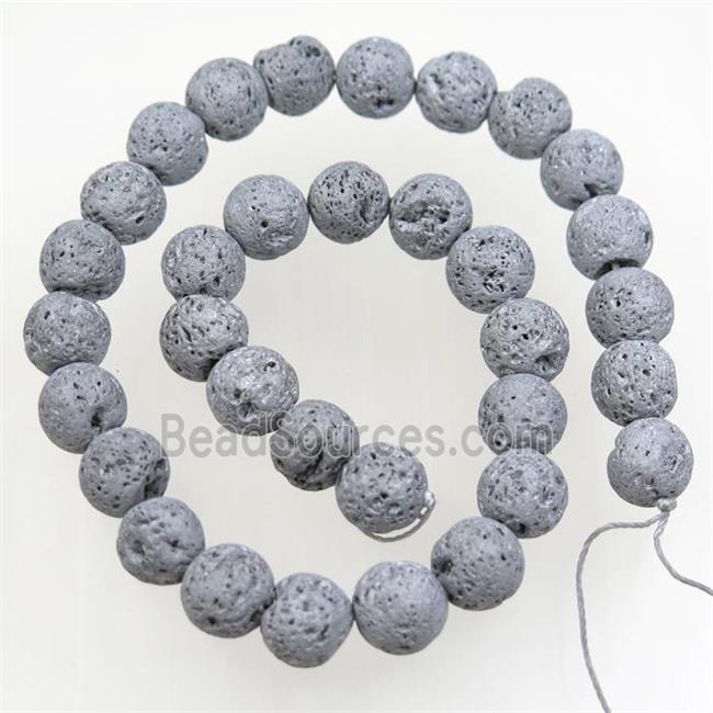 round Lava stone beads, silver electroplated