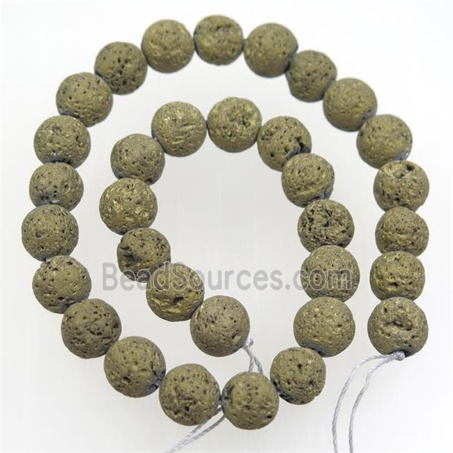 round Lava stone beads, gold electroplated