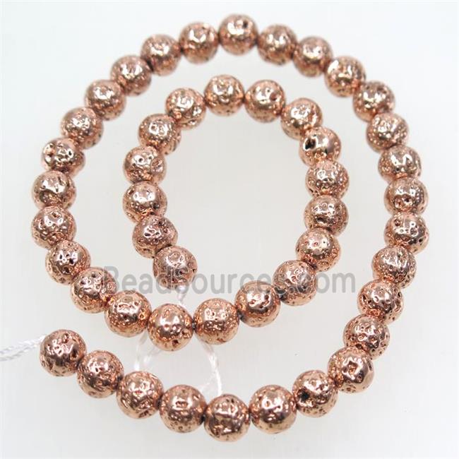 round Lava stone beads, rose gold