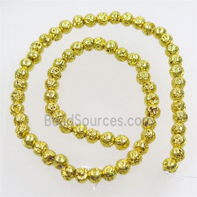 round Lava stone beads, gold electroplated