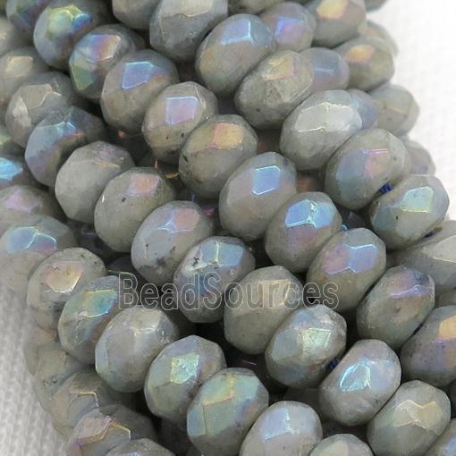 faceted rondelle Labradorite beads, light electroplated