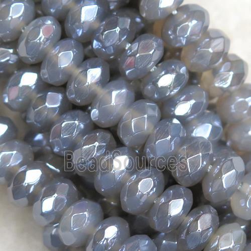 faceted rondelle gray Agate beads, light electroplated