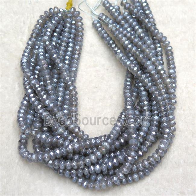 faceted rondelle gray Agate beads, light electroplated