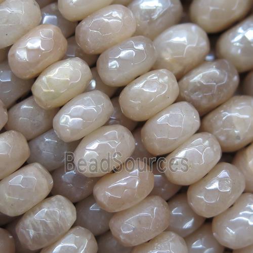 faceted rondelle peach MoonStone beads, light color plated