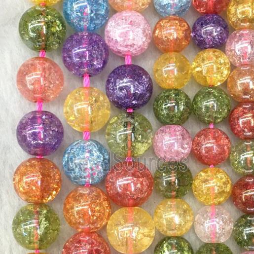 round crackle Crystal Glass beads, AB color electroplated, mixed color