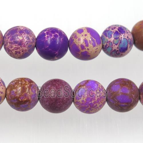 matte round Sea sediment jasper beads, purple