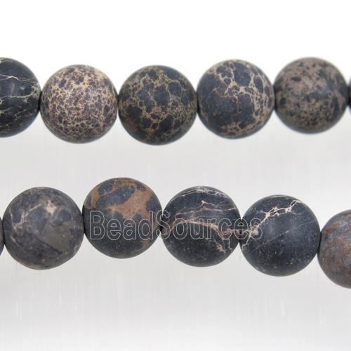 matte round Sea sediment jasper beads, black