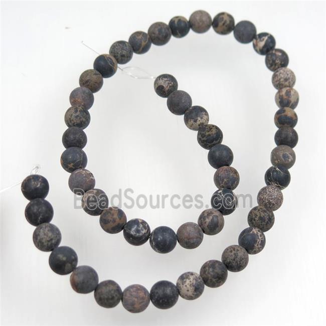 matte round Sea sediment jasper beads, black