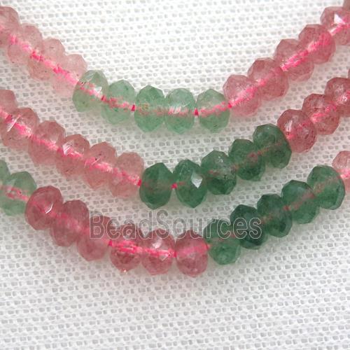 Strawberry Quartz beads, multi color, faceted rondelle