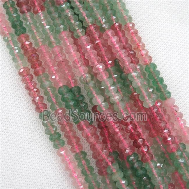 Strawberry Quartz beads, multi color, faceted rondelle