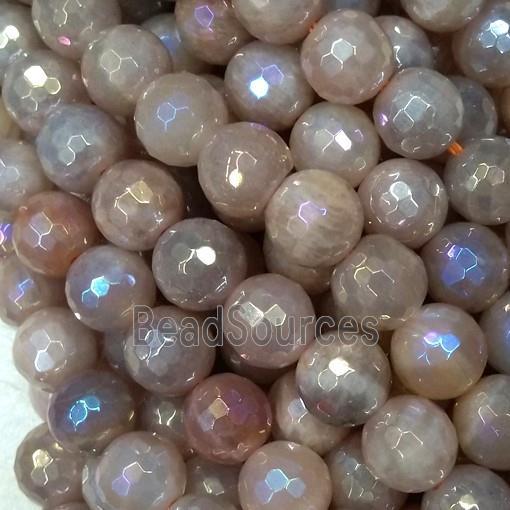 peach MoonStone beads, faceted round, AB color