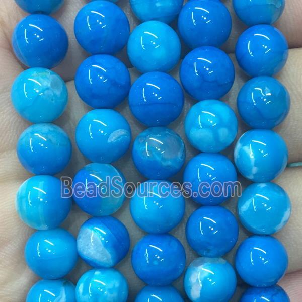 Blue Agate Beads Blue Dye Smooth Round