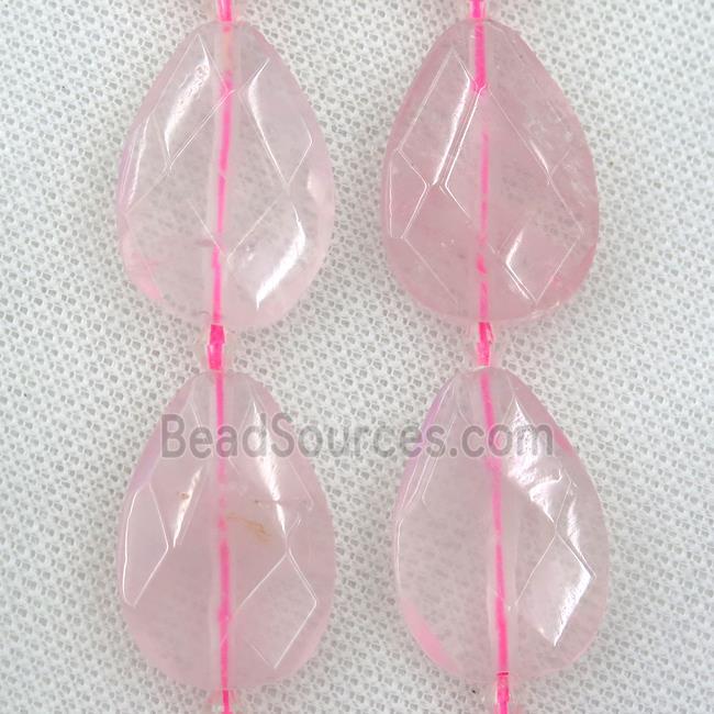 rose quartzt beads, faceted teardrop