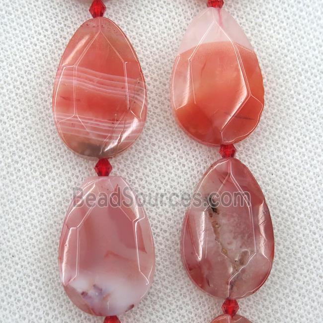 red agate beads, faceted teardrop