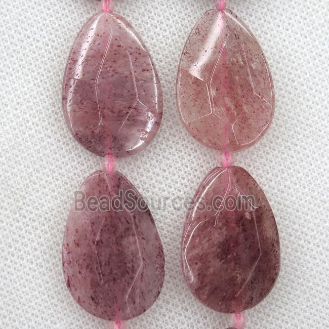 Strawberry Quartz beads, faceted teardrop