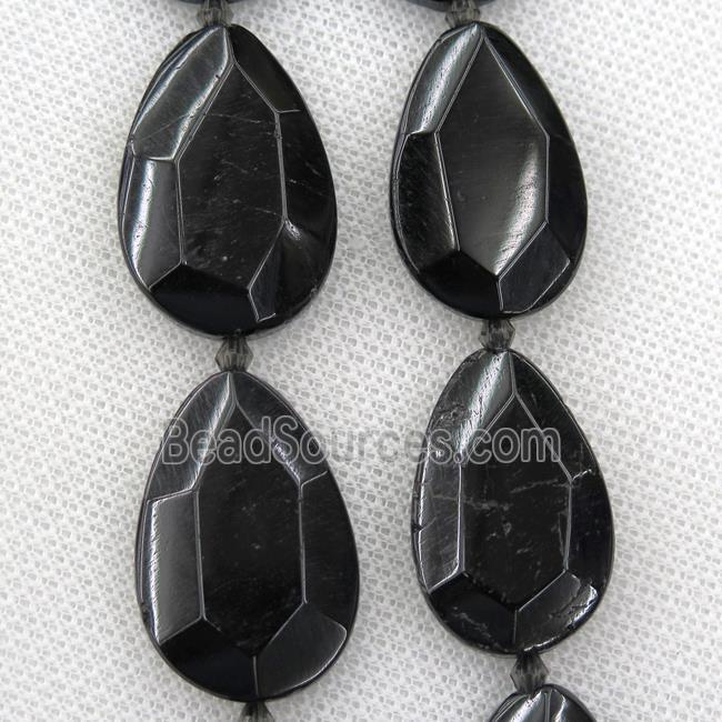 black Tourmaline beads, faceted teardrop