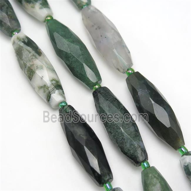 green Moss Agate beads, faceted rice