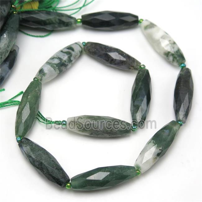 green Moss Agate beads, faceted rice