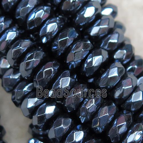 black Agate beads, faceted rondelle, light plated