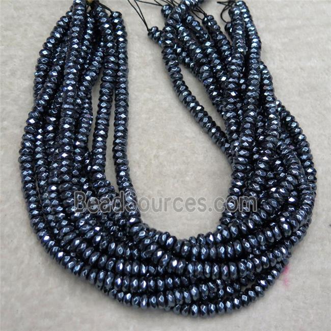 black Agate beads, faceted rondelle, light plated