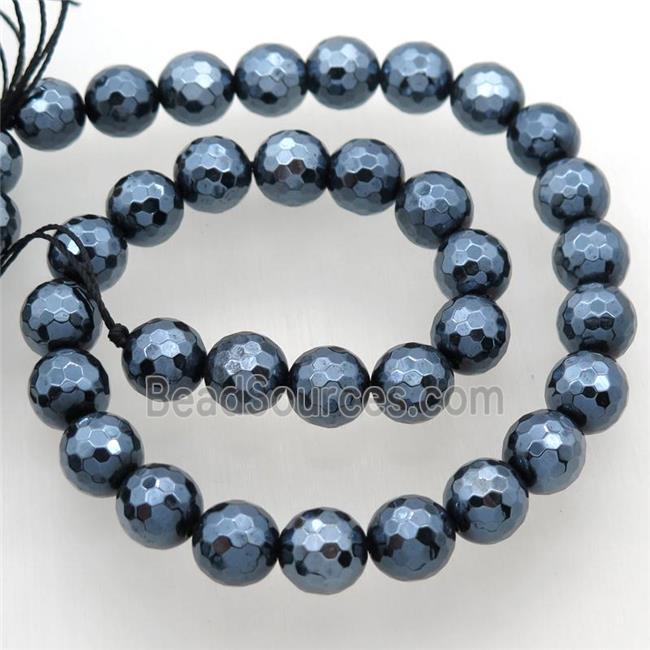 black agate beads, faceted round, light electroplated