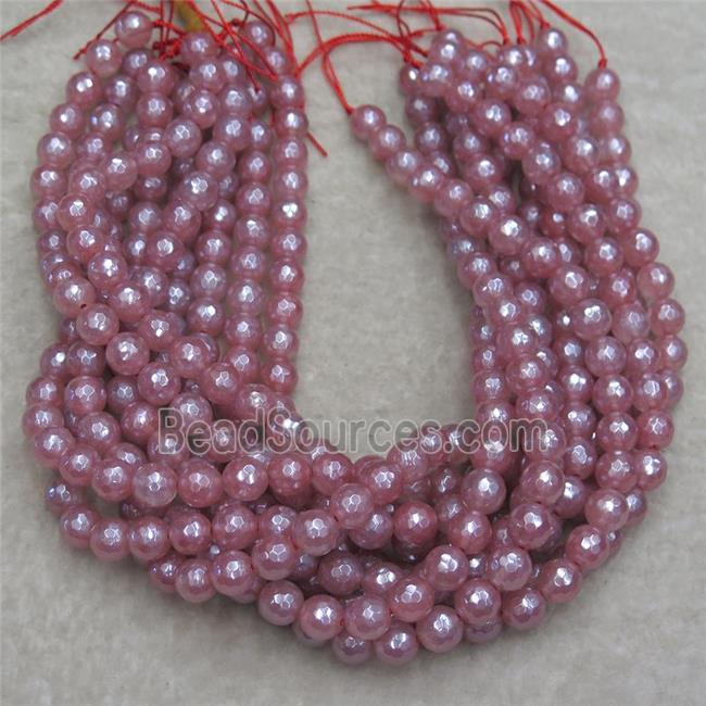 pink watermelon Quartz beads, faceted round, light plated