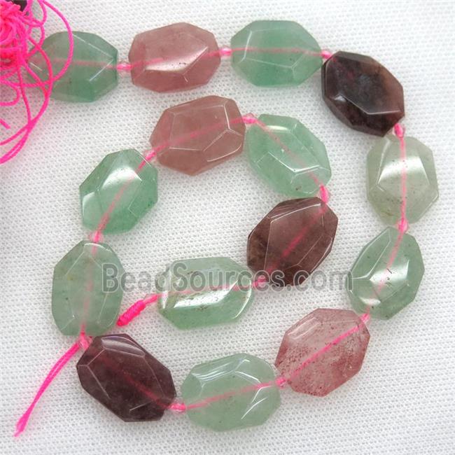 Strawberry Quartz beads, multi color, faceted rectangle