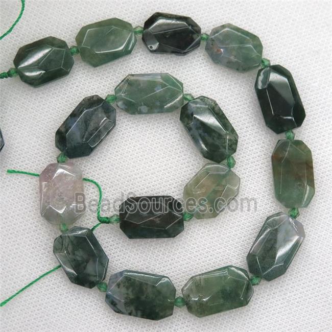 green Moss Agate beads, faceted rectangle