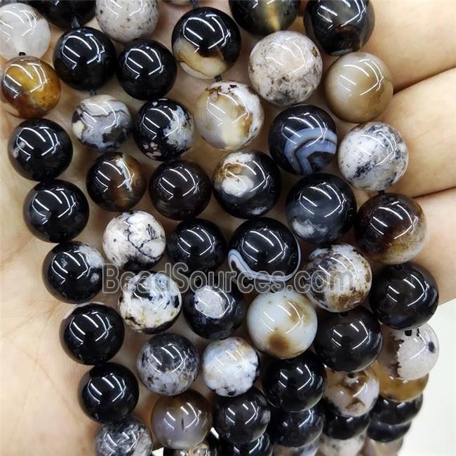 Black Cherry Blossom Agate Beads Sakura Smooth Round