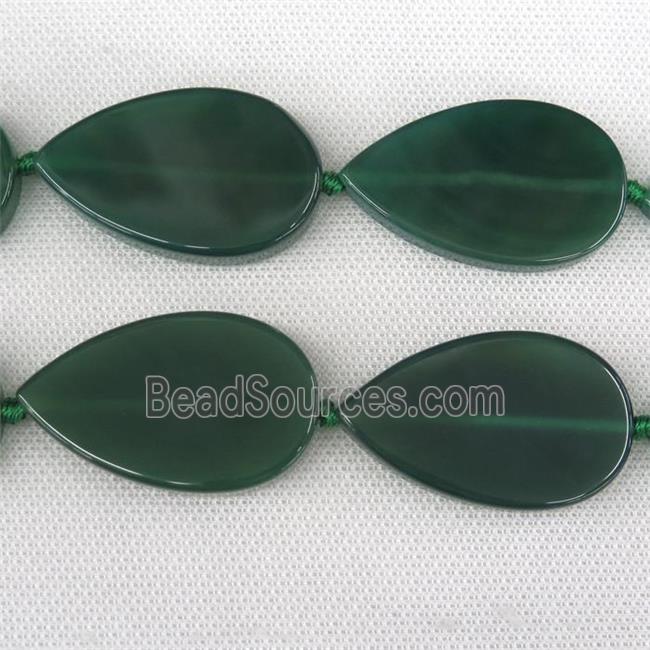 green Agate Beads, teardrop, dye