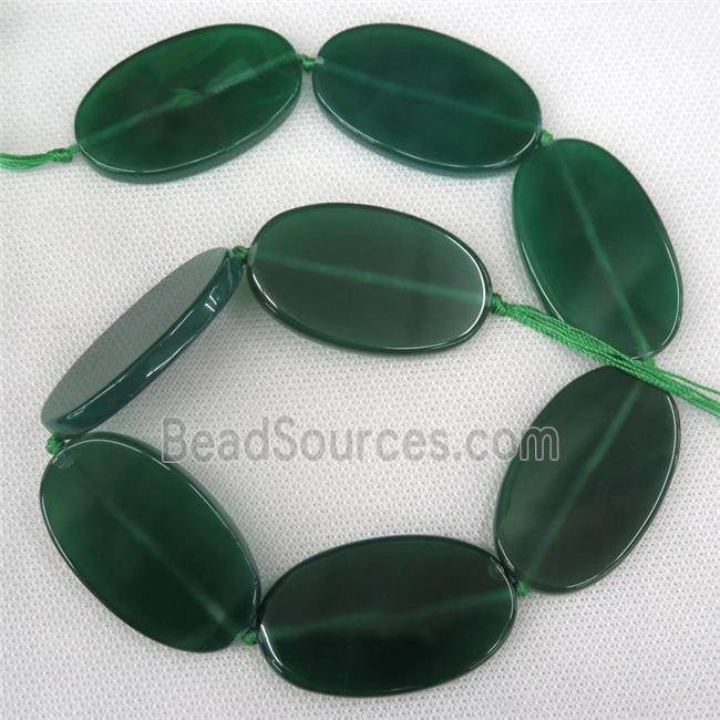 green Agate Beads, oval, dye