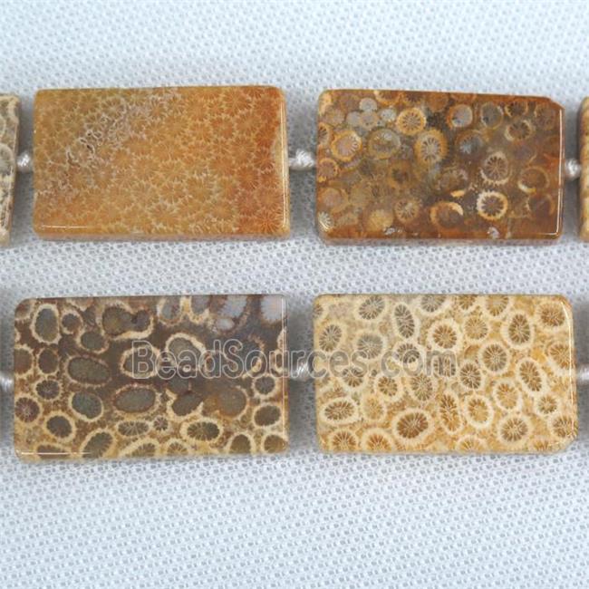 yellow Coral Fossil Beads, rectangle Petoskey