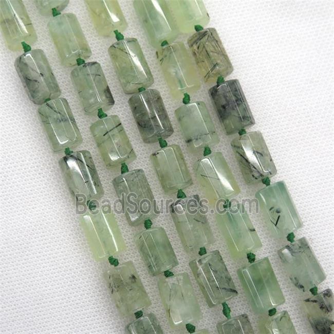 green Prehnite Beads, faceted column