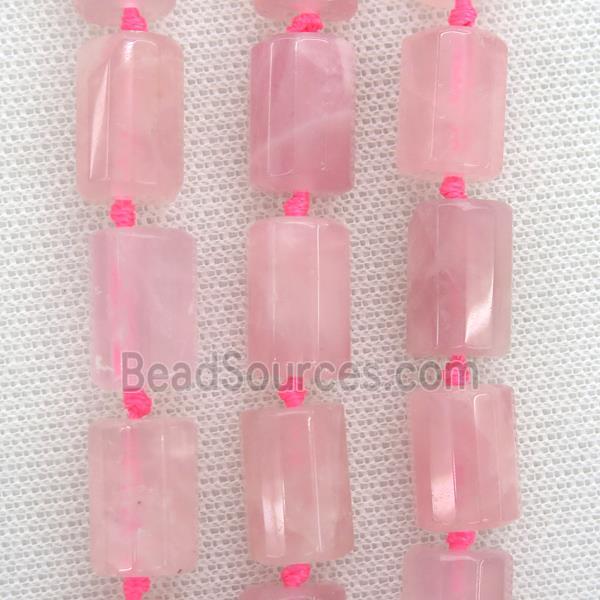 Rose Quartz Beads, faceted column