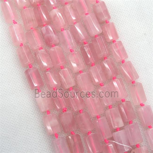 Rose Quartz Beads, faceted column