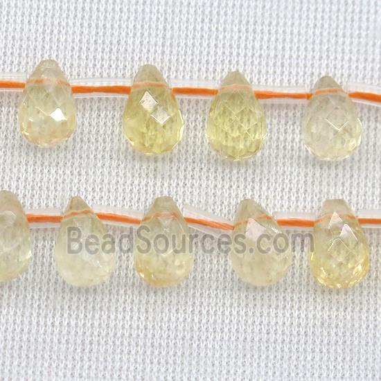 yellow Citrine Beads, faceted teardrop, top-drilled