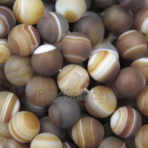 round matte Coffee Stripe Agate Beads