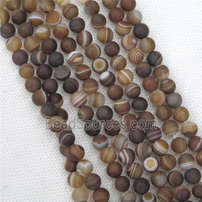 round matte Coffee Stripe Agate Beads