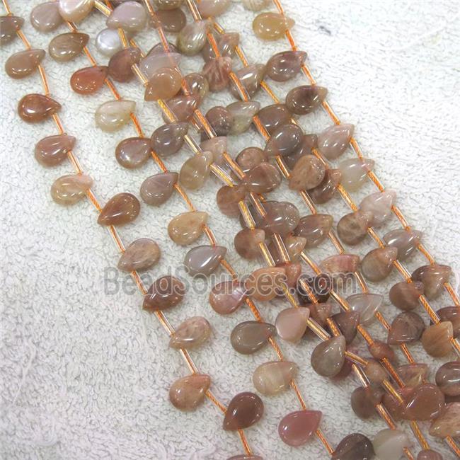 peach MoonStone teardrop beads, top-drilled