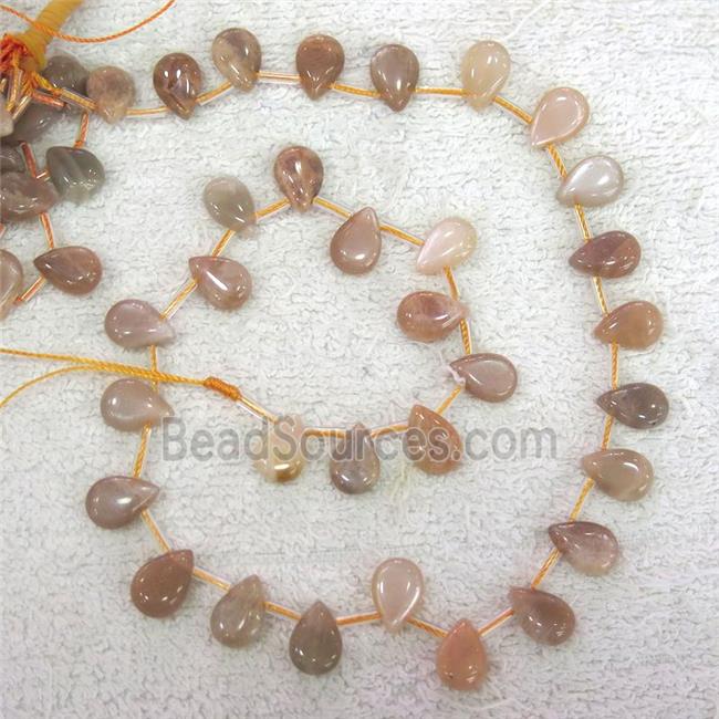 peach MoonStone teardrop beads, top-drilled