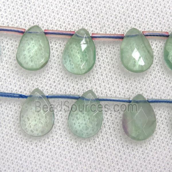 green Fluorite beads, faceted teardrop, top-drilled