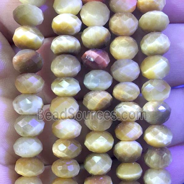 gold tiger eye stone beads, faceted rondelle