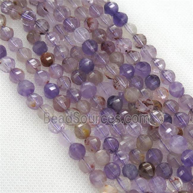 Purple Phantom Quartz Beads Faceted Round