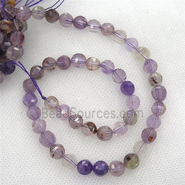 Purple Phantom Quartz Beads Faceted Round