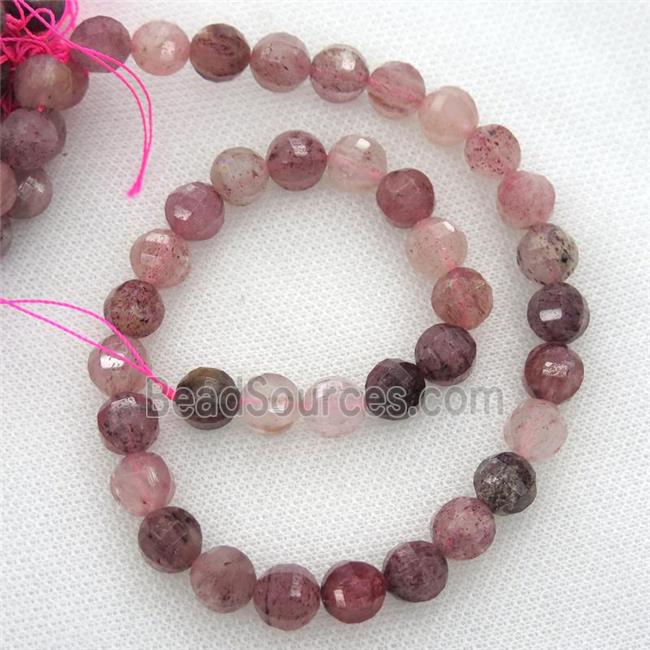 Strawberry Quartz Beads, faceted round