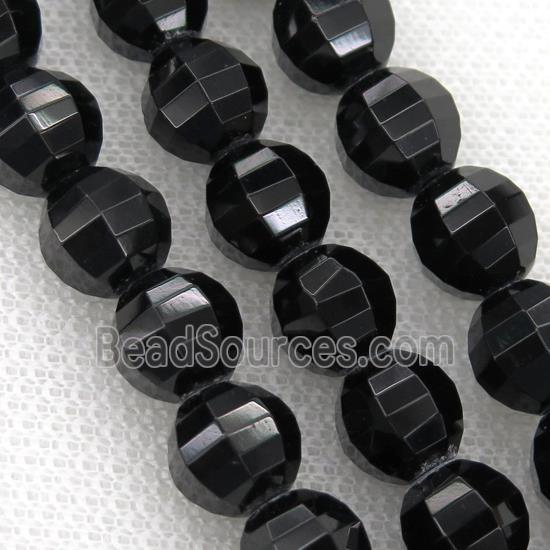 black Tourmaline Beads, faceted round