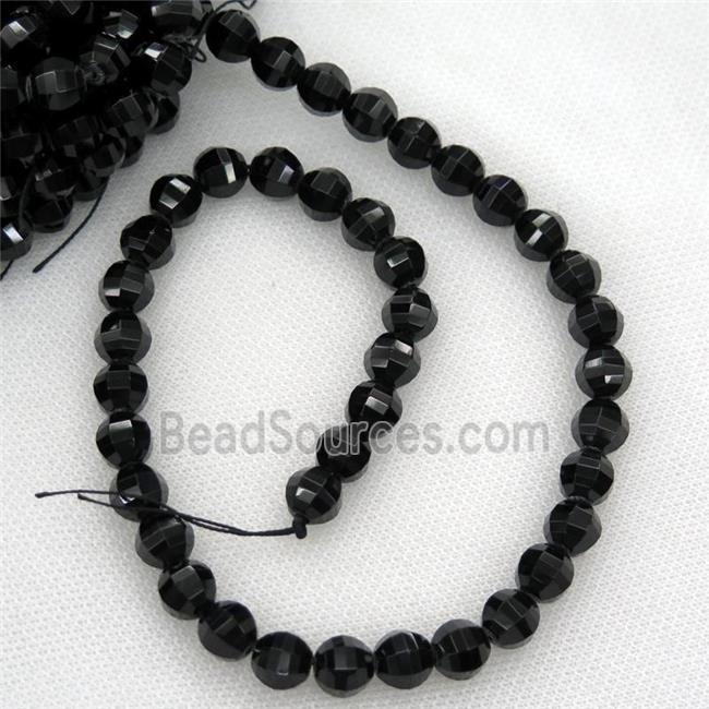 black Tourmaline Beads, faceted round