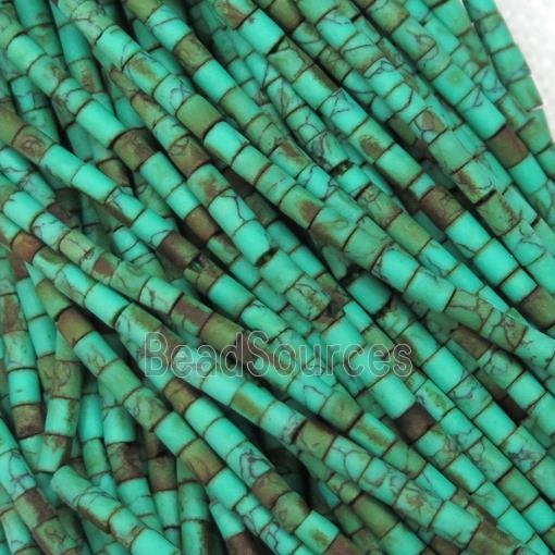 tiny synthetic turquoise tube beads, green