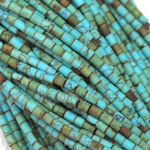 tiny synthetic turquoise tube beads, blue