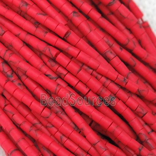 tiny synthetic turquoise tube beads, red